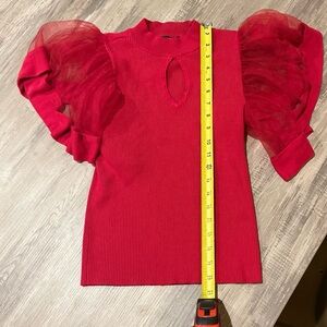 Unique Red Women's Top with Chiffon Puff Sleeves